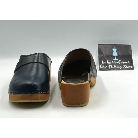 Ugglebo Toffeln Women's Blue Leather Clogs Wooden Sole Slip-On Sz 11.5 (42) 3017 - Picture 10 of 16